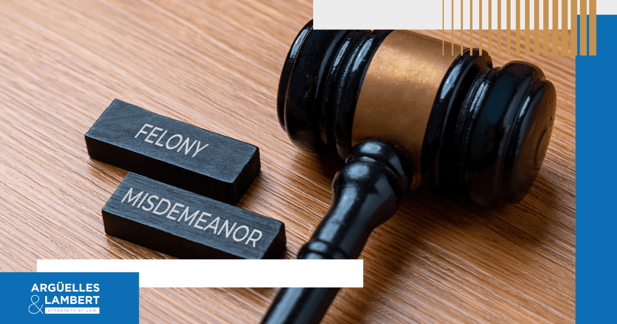 Felony and misdemeanor terms next to a judge’s gavel