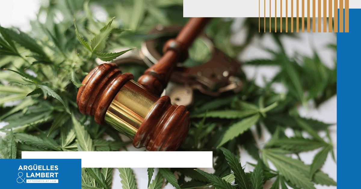 Gavel, handcuffs, and marijuana leaves illustrating Drug Possession Penalty Group 2 offenses and legal consequences in Texas